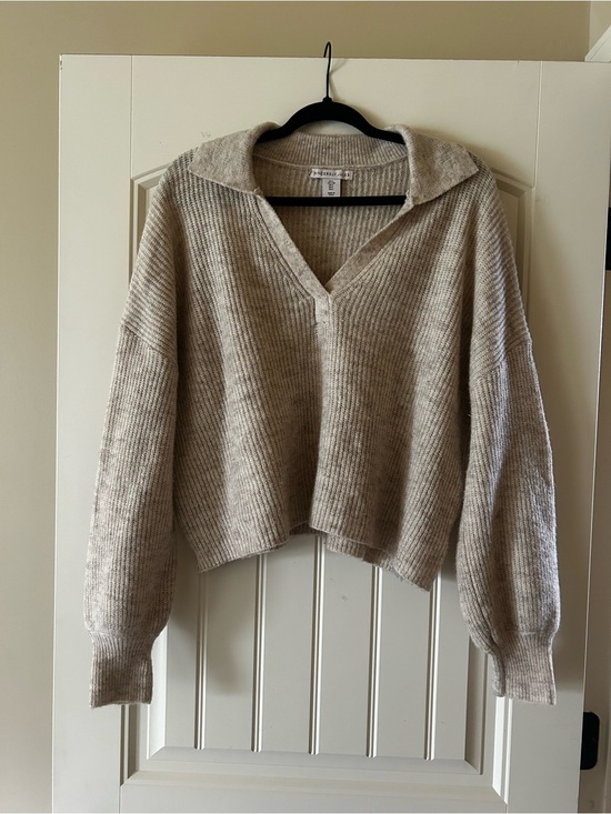 Sincerly Jules Sweaters - Sincerely Jules Beige Ribbed V-Neck Collared Sweater